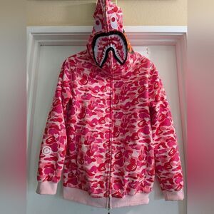 A Bathing Ape Pink Camouflage Full Zipper Sweatshirt Hoodie